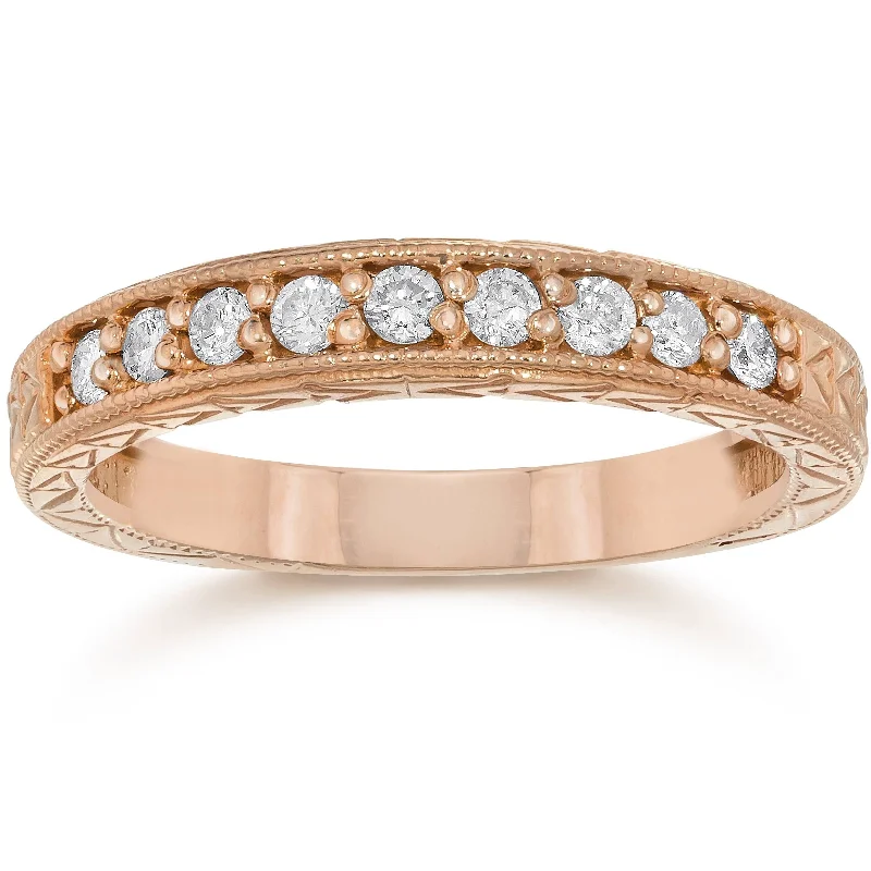 Rose Gold - Plated Engagement and Wedding Band Sets with a Halo of Cubic Zirconia for a Glamorous and Affordable Look1/4ct Engraved Diamond Ring Rose Gold