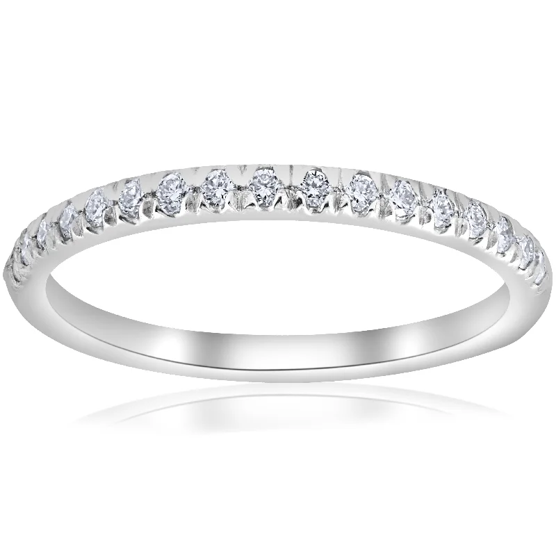 Pearl - and - Diamond - Studded Wedding Bands in White Gold for a Feminine and Elegant Touch1/4ct French Pave Diamond Wedding Ring Stackable Anniversary Band White Gold