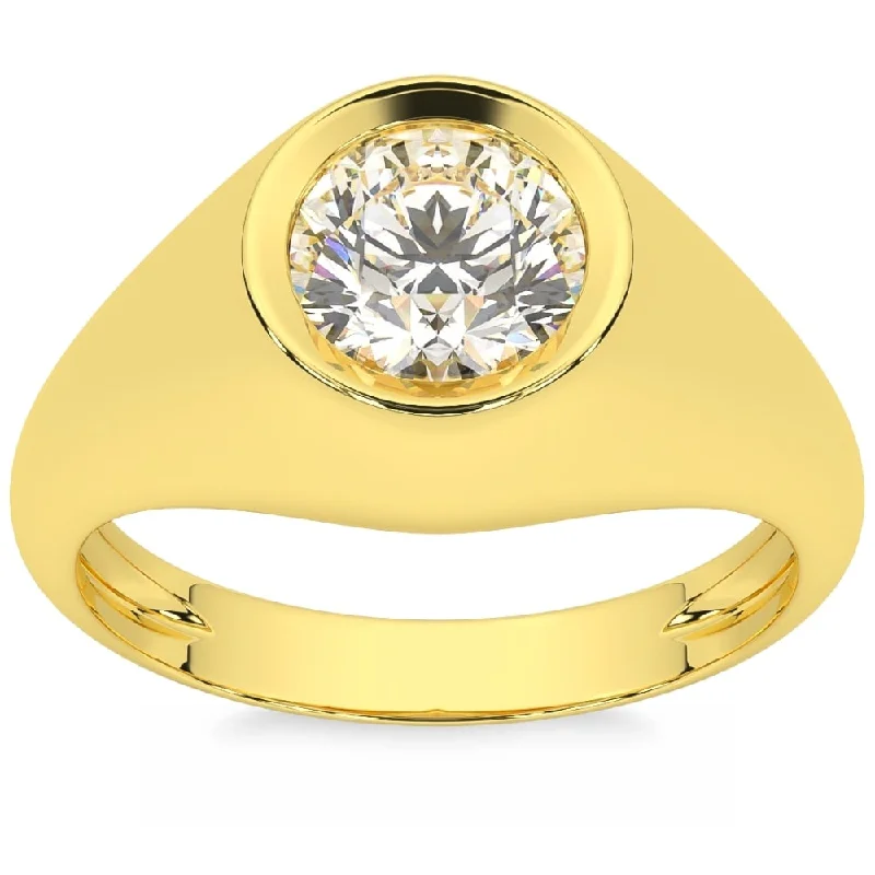 Adjustable - Fit Wedding Bands in Gold - Plated Metal for a Comfortable and Custom - Fitting Option1.50CT Men's Bezel Diamond Solitaire Ring Yellow Gold