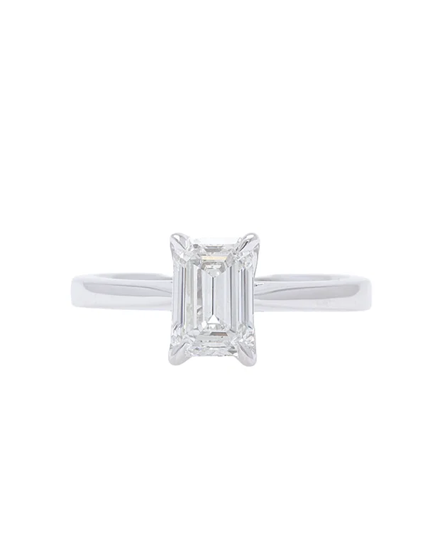 Pear - Shaped Engagement Rings in Yellow Gold with a Diamond - Encrusted BandDiamond Ring - 1.00 carat Lab Grown Emerald Cut Diamond Ring in 18ct White Gold - 785725