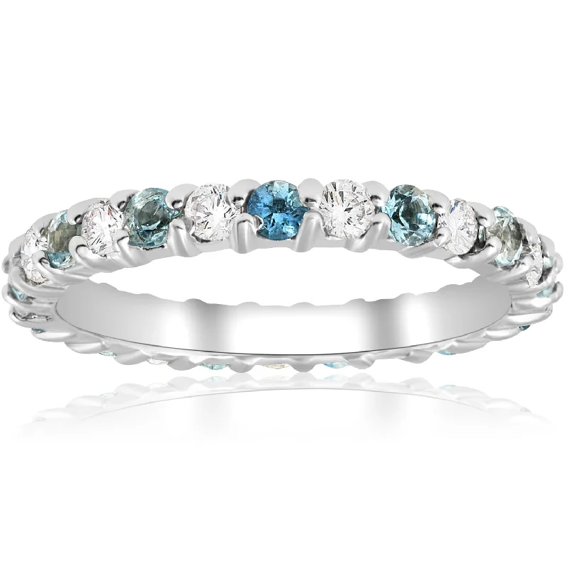 18K White Gold Classic Round - Cut Diamond Wedding Bands for a Timeless and Elegant Look1ct Diamond & Aquamarine Eternity Ring Common Prong White Gold Stackable