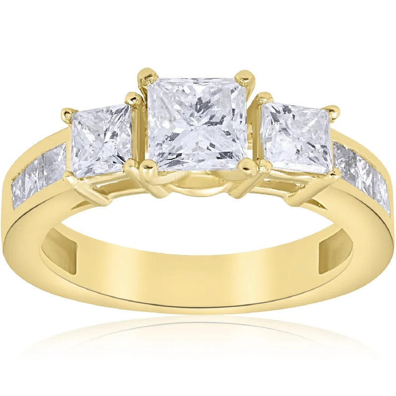 Rose Gold - Plated Engagement and Wedding Band Sets with a Halo of Cubic Zirconia for a Glamorous and Affordable Look2 1/2 ct Princess Cut Diamond Engagement Ring Yellow Gold