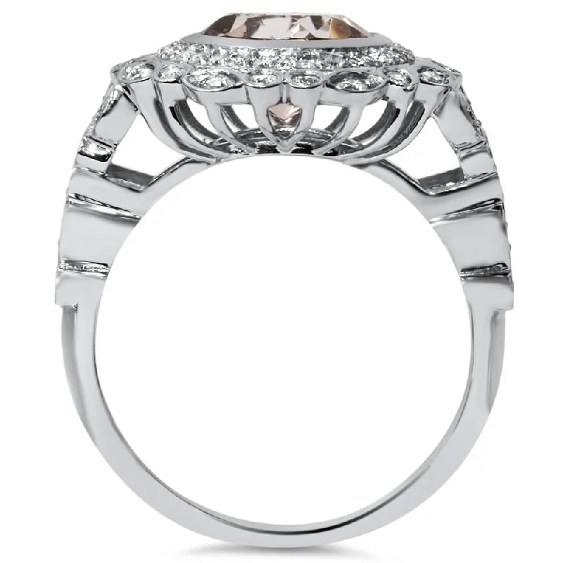 Adjustable - Fit Wedding Bands in Gold - Plated Metal for a Comfortable and Custom - Fitting Option2 1/3ct Morganite & Diamond Vintage Halo Ring White Gold