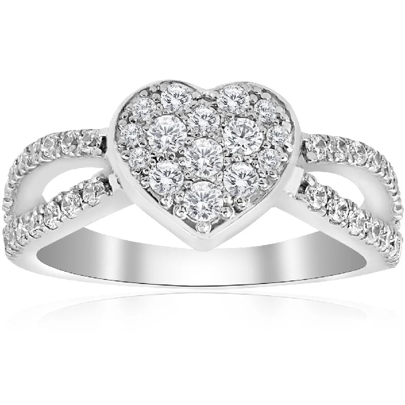 Laser - Etched Floral Design Wedding Bands in Palladium for a Delicate and Intricate Look3/4 ct Heart Shape Pave Diamond Engagement Ring White Gold