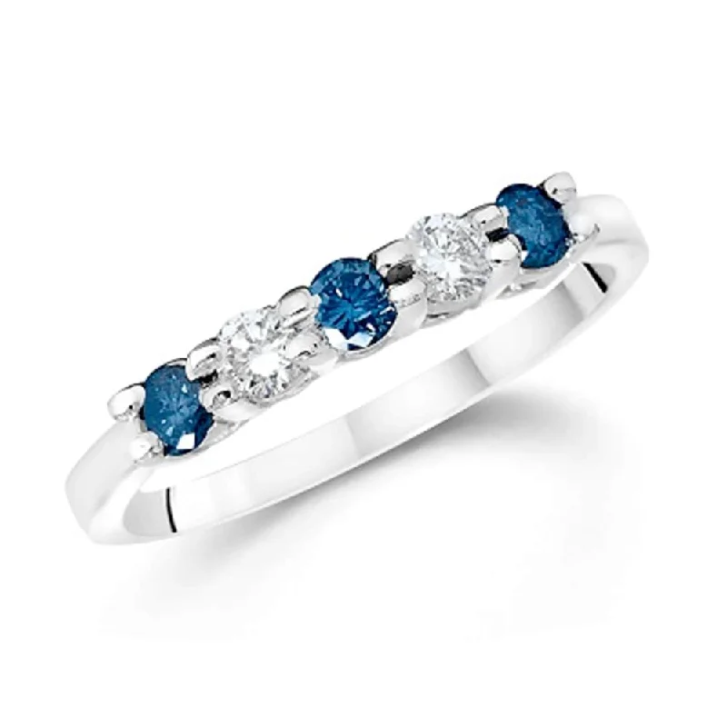 Sapphire - and - Diamond - Accented Wedding Bands in Platinum for a Royal and Sophisticated Look3/4Ct Blue & White Diamond Five Stone Wedding Ring in White Gold