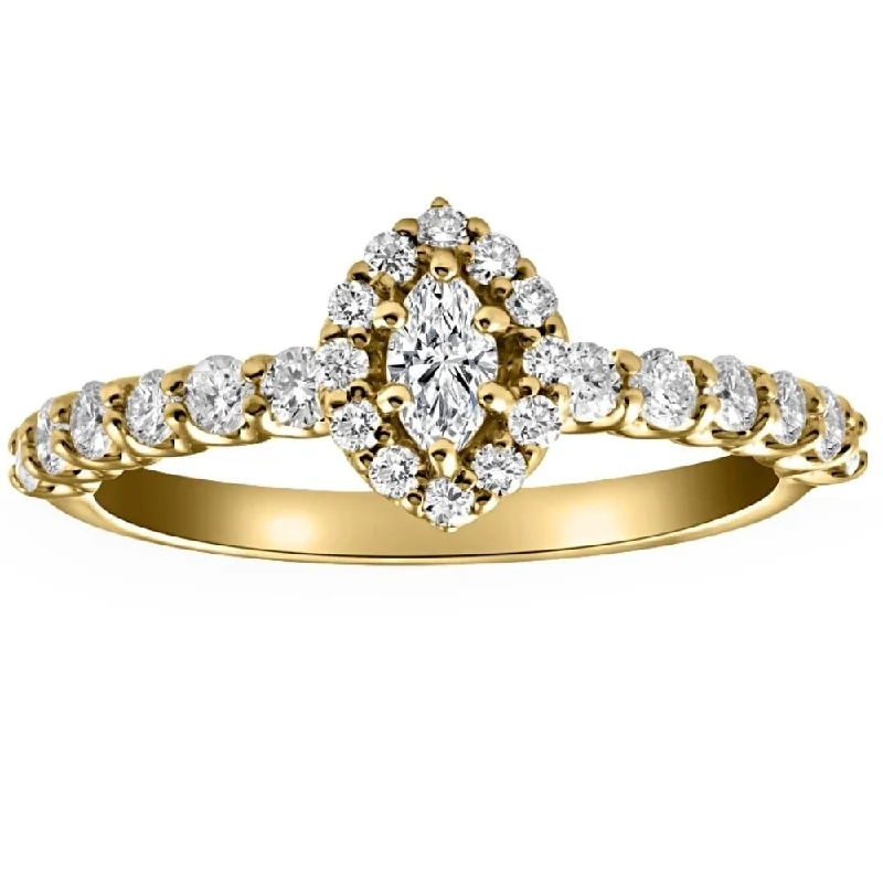 Vintage - Style Filigree Wedding Bands in 14K Gold for a Romantic and Antique - Inspired Aesthetic3/4Ct Marquise Halo Diamond Engagement Wedding Ring Set in White or Yellow Gold