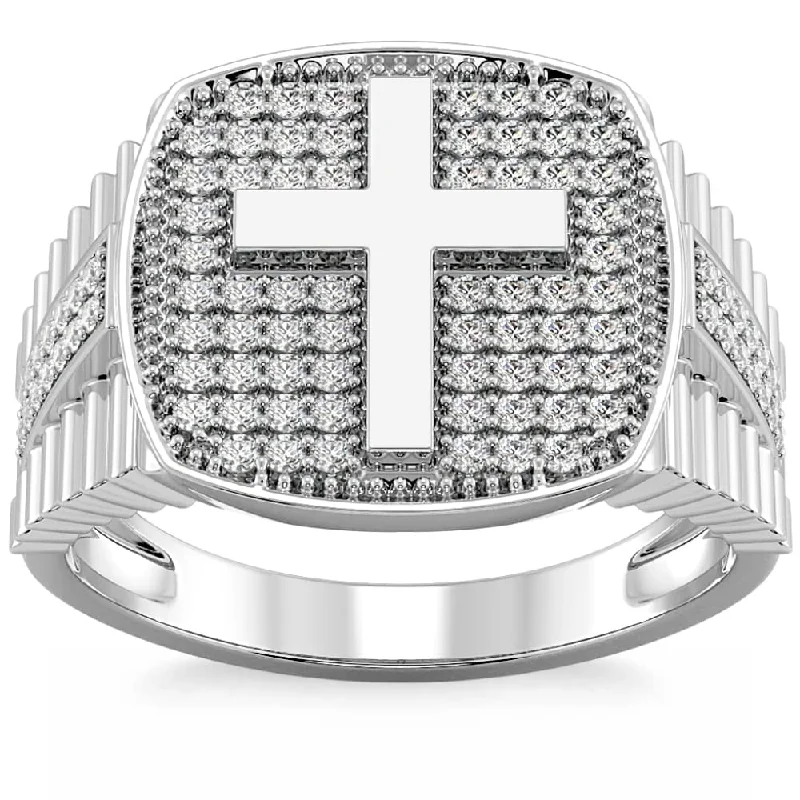 Platinum Celtic - Inspired Wedding Bands with Intricate Knotwork Patterns for a Symbolic and Stylish Choice3/4Ct Men's Diamond Cross Ring Gold Lab Grown