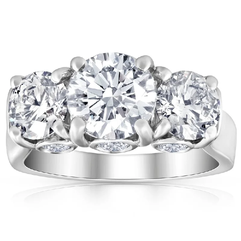 Laser - Etched Floral Design Wedding Bands in Palladium for a Delicate and Intricate Look4 5/8 Ct TW Three Stone Diamond Engagement Ring White Gold Lab Grown