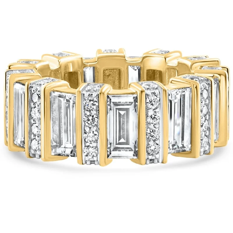 Art Deco - Inspired Wedding Bands with Geometric Patterns in Platinum for a Retro and Glamorous Style6 Ct Emerald Cut Designer Wide Diamond Eternity Wedding Ring Gold Lab Grown