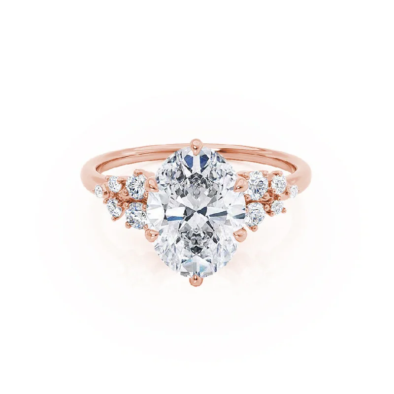 Signature - Design Engagement Rings with a Brand - Exclusive Pattern and Premium DiamondsALYA - Oval Lab Diamond Starburst Cluster Shoulder Set Engagement Ring 18k Rose Gold