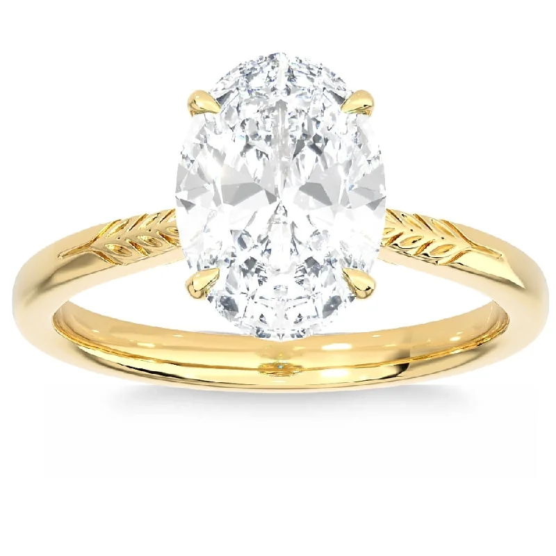 Vintage - Style Filigree Wedding Bands in 14K Gold for a Romantic and Antique - Inspired AestheticCertified 2 1/2Ct Oval Solitaire Diamond Engagement Ring in Gold Lab Grown