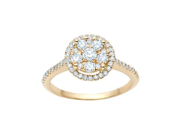 Art Deco Engagement Rings with Geometric Patterns and Baguette - Cut Diamond AccentsCluster Halo Engagement Ring