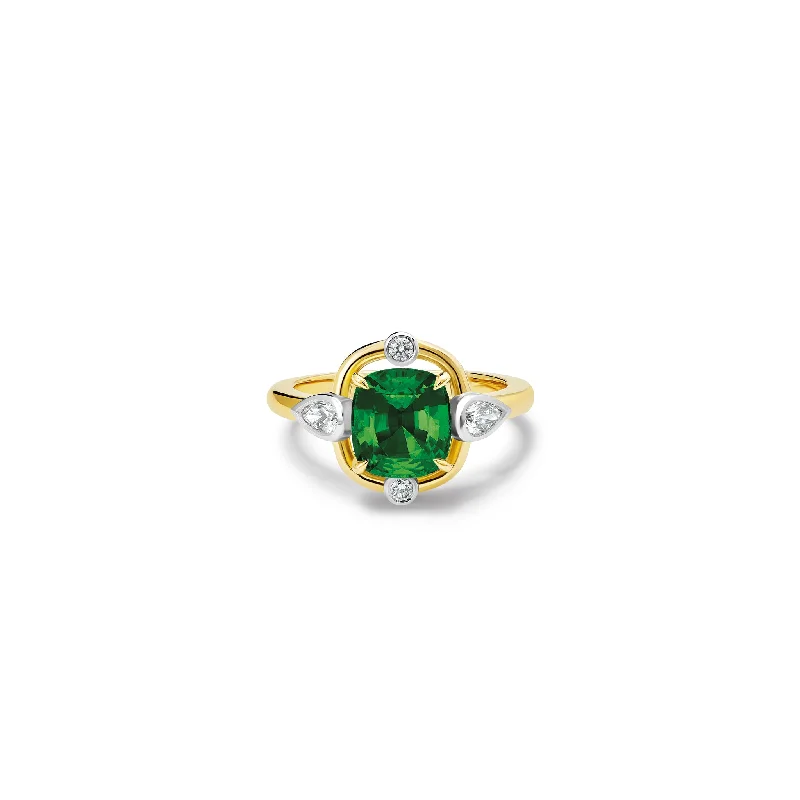 Emerald Cut Engagement Rings with Platinum Gallery and Split Shank DesignCompass Ring 18ct Yellow Gold - Green Tourmaline & Diamond