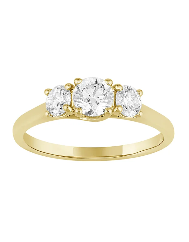 Cathedral - Style Engagement Rings with a Raised Center Stone and Intricate MetalworkDiamond Ring - 1.00ct Trilogy Lab Grown Diamond Ring set, in 14ct Yellow Gold - 788209