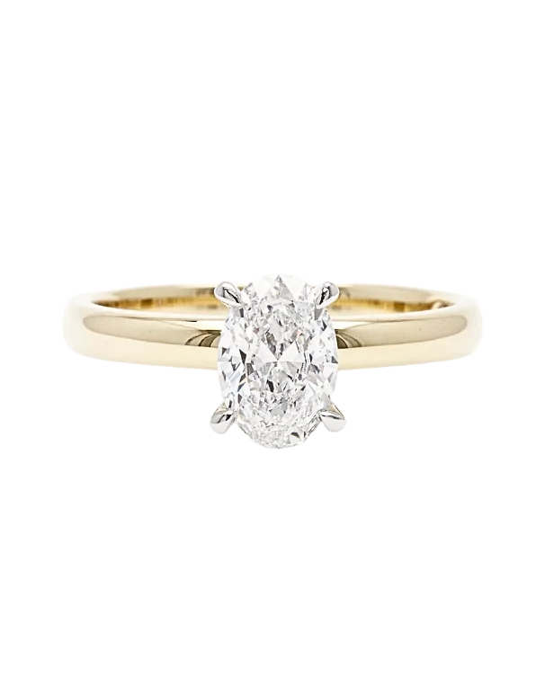 Classic Round Cut Engagement Rings with Platinum Prongs and Halo Setting for Timeless EleganceDiamond Ring - 1.01 carat Lab Grown Oval Diamond Ring in 18ct Yellow Gold - 785714