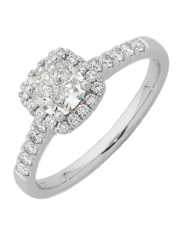 Adjustable Engagement Rings with a Flexible Band and a Princess - Cut Center DiamondDiamond Ring - 18ct Cushion Cut Diamond Halo Engagement Ring