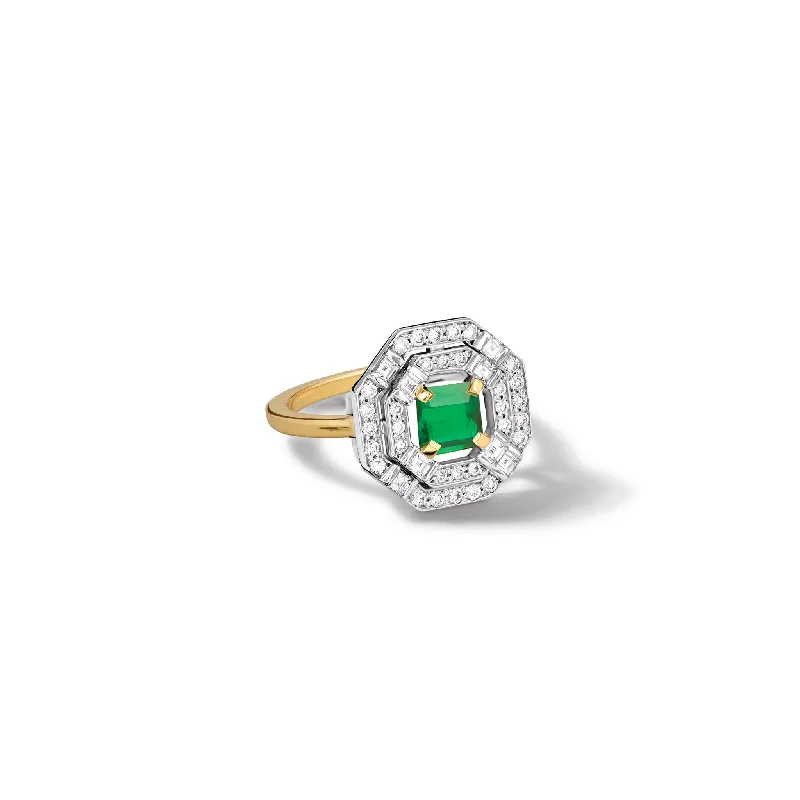 Oval Cut Engagement Rings in Palladium with a Hidden Halo for a Surprise SparkleHeloise Engagement Ring 18ct White & Yellow Gold - Emerald & Diamond