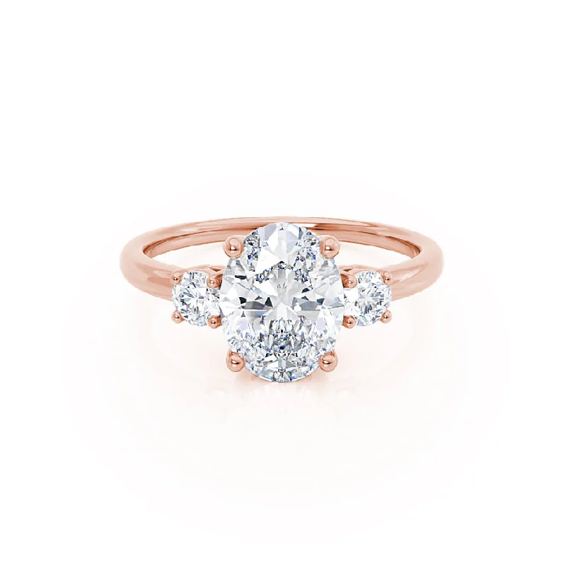 Signature - Design Engagement Rings with a Brand - Exclusive Pattern and Premium DiamondsLOUELLA - Moissanite Oval Petite Trilogy Engagement Ring 18k Rose Gold