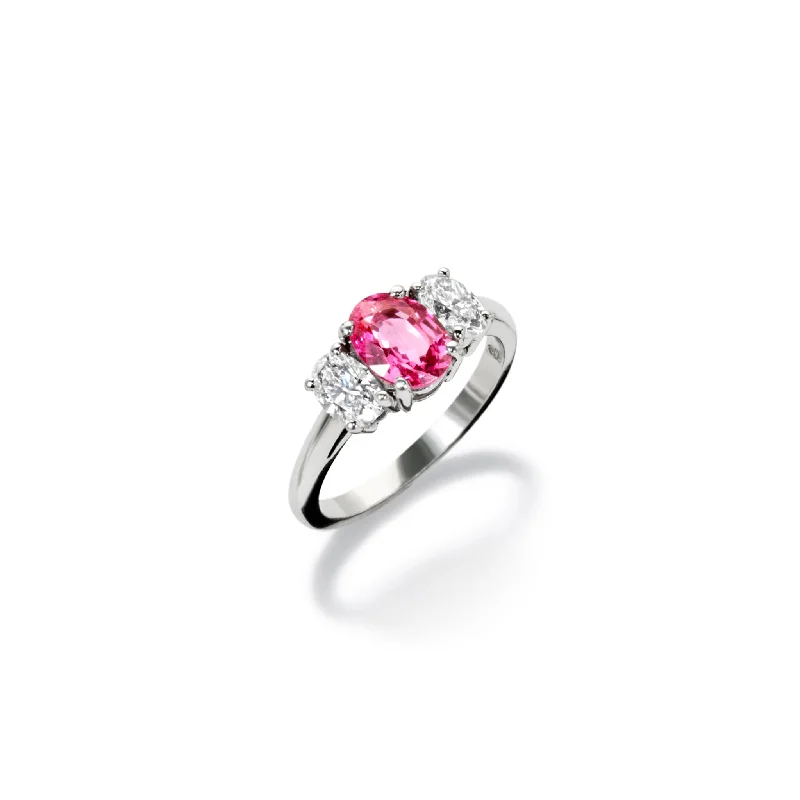 Marquise Cut Engagement Rings with a Channel - Set Diamond BandMaria Engagement Ring 18ct White Gold - Pink Sapphire & Diamond