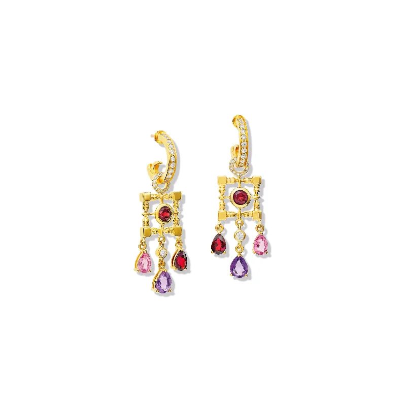 Solitaire Engagement Rings with a High - Clarity Round Diamond and Tapered BandMashrabiya Trellis Earring Drops Yellow Gold - Garnet, Amethyst, Pink Tourmaline & Diamond