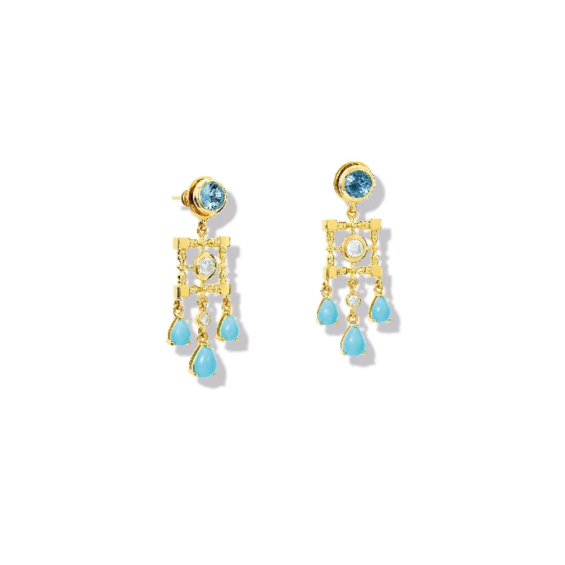 Engagement Rings with Amethyst and Diamond Accents in a Contemporary SettingMashrabiya Trellis Halo Earring Drops Yellow Gold - Turquoise & Diamond