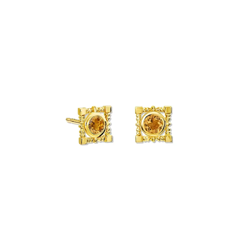 Three - Stone Engagement Rings Symbolizing Love's Past, Present, and Future with Asscher - Cut DiamondsMashrabiya Trellis Earring Halos Yellow Gold