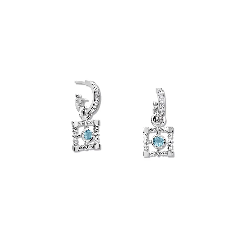 Marquise Cut Engagement Rings with a Channel - Set Diamond BandMashrabiya Trellis Square Earring Drops Silver - Blue Topaz