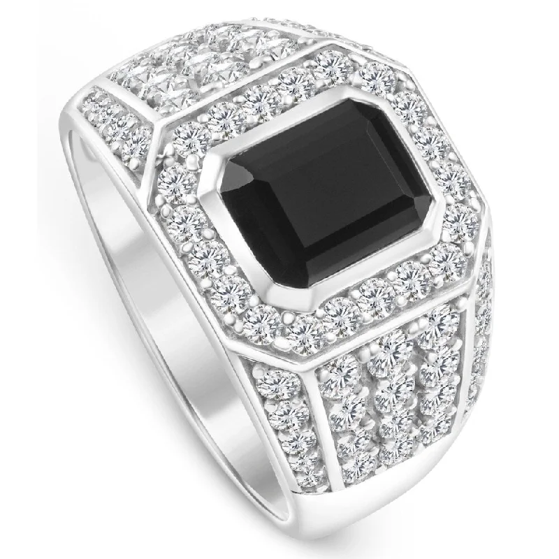 Sapphire - and - Diamond - Accented Wedding Bands in Platinum for a Royal and Sophisticated LookMen's 1 1/2Ct Diamond & Emerald Onyx Ring White, Yellow, or Rose Gold Lab Grown