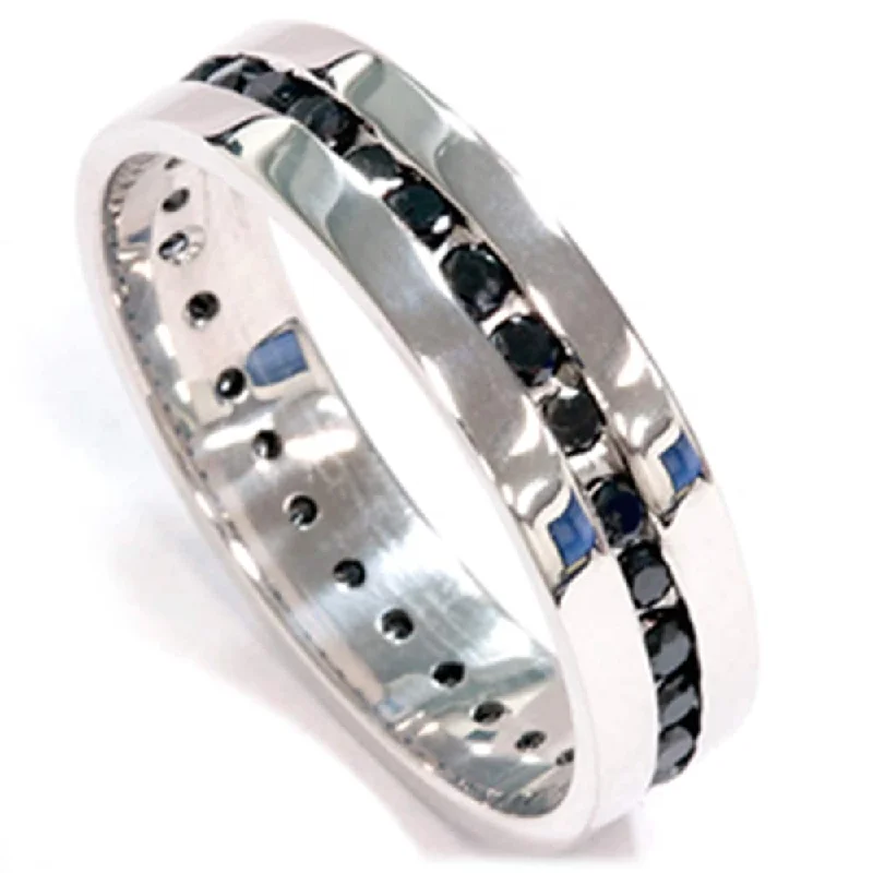 Sapphire - and - Diamond - Accented Wedding Bands in Platinum for a Royal and Sophisticated LookMens 1 1/4ct Channel Set Black Diamond Eternity Ring Wedding Band White Gold