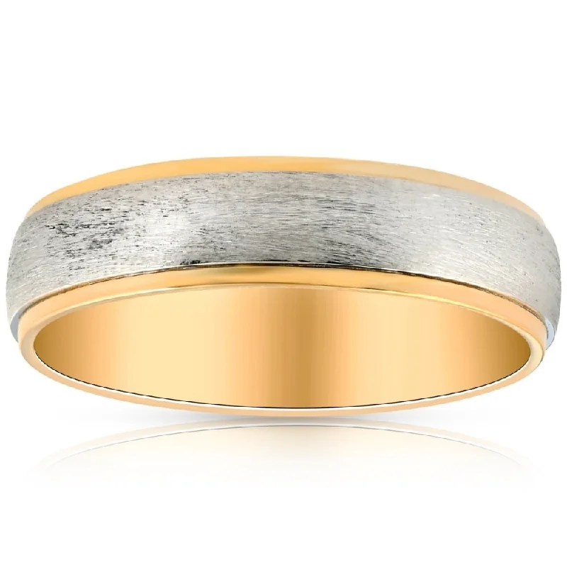 Stackable Wedding Bands in Sterling Silver with Enamel Inlays for a Colorful and Versatile OptionPlatinum & 14k Yellow Gold Two Tone 6MM Brushed Ring Mens Wedding Band