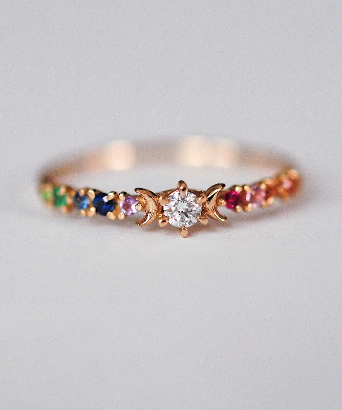 Cushion - Cut Halo Engagement Rings with a Platinum Band and Micro - Pave DetailsRainbow Stardust Ring - Ready-to-ship