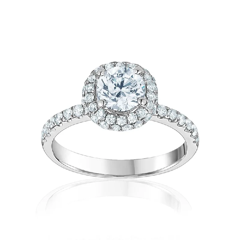 Vintage - Inspired Engagement Rings with Filigree Work and Emerald - Cut Center StoneRound Brilliant Halo Engagement Ring