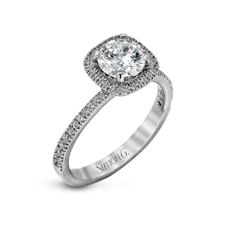 Classic Round Cut Engagement Rings with Platinum Prongs and Halo Setting for Timeless EleganceSimon G. Round Cut Engagement Ring with Halo