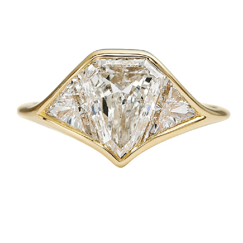 Art Deco Engagement Rings with Geometric Patterns and Baguette - Cut Diamond AccentsThree Stone Signet Engagement Ring with a 2ct Diamond Cut Shield - OOAK