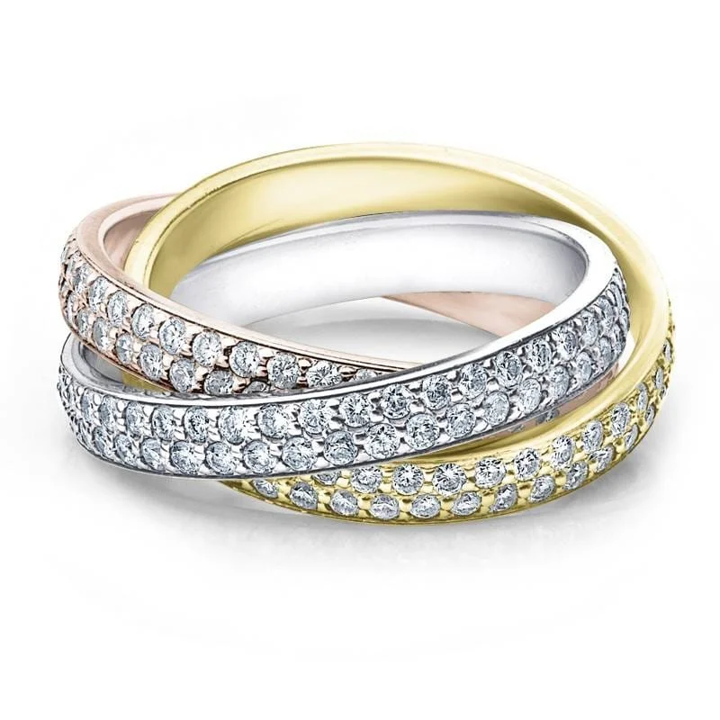 Platinum Celtic - Inspired Wedding Bands with Intricate Knotwork Patterns for a Symbolic and Stylish ChoiceTri Gold 2 5/8ct Rolling Ring Diamond Eternity Wedding Band Lab Grown