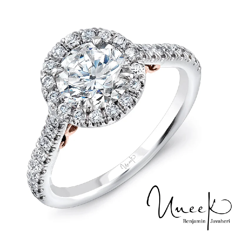 Marquise Cut Engagement Rings with a Channel - Set Diamond BandUneek Fiorire Diamond Halo Engagement Ring