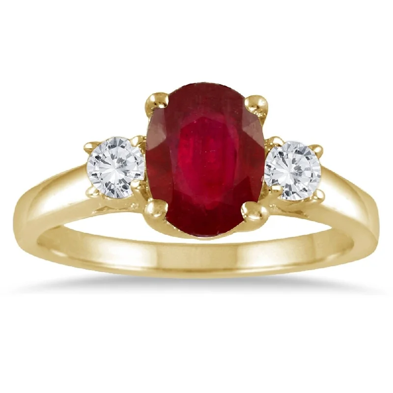 Agate Gemstone Rings in Sterling Silver with a Mosaic - Inspired Inlay for a Bohemian Style1.35 Carat Ruby and Diamond Three Stone Ring in 14K Yellow Gold