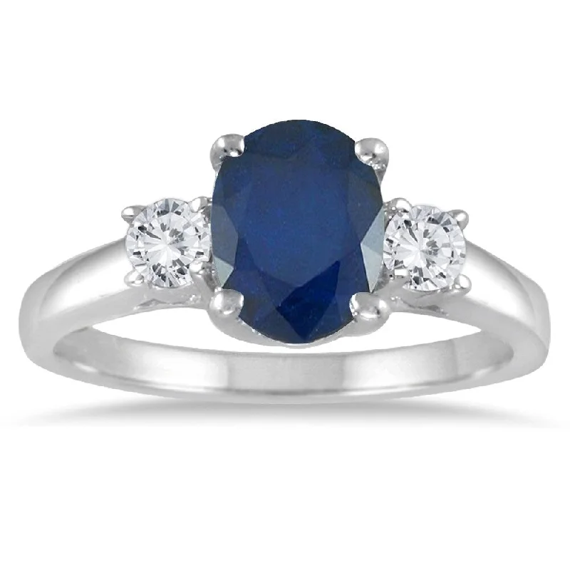 Agate Gemstone Rings in Sterling Silver with a Mosaic - Inspired Inlay for a Bohemian Style1.55 Carat Sapphire and Diamond Three Stone Ring in 14K White Gold