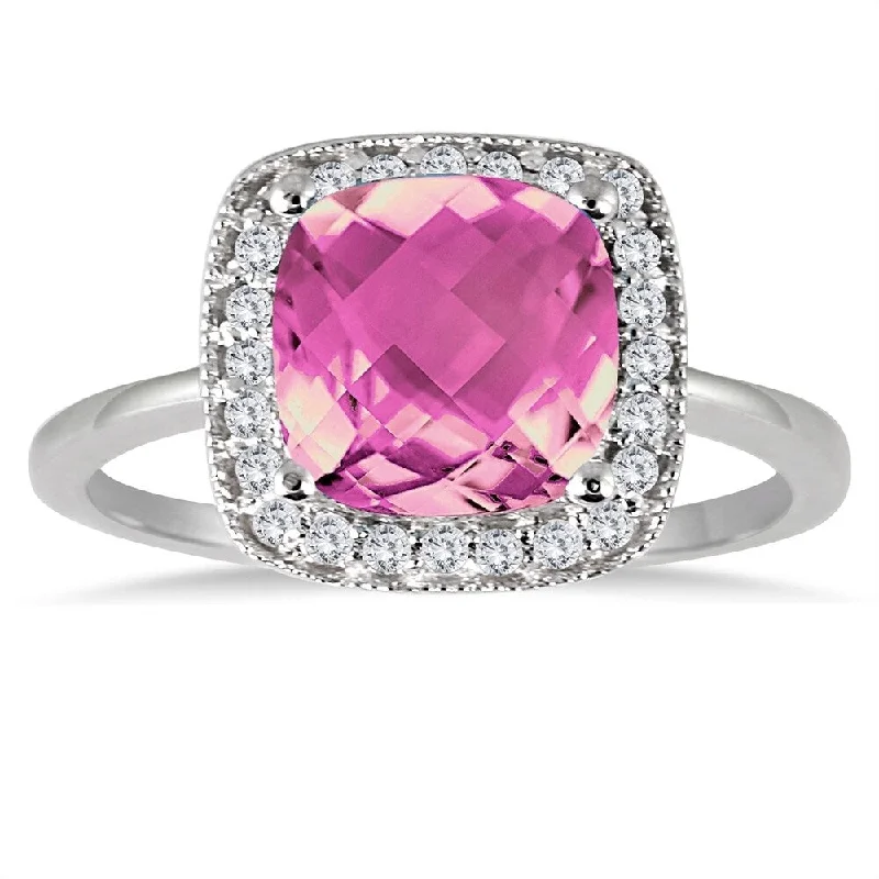 Tourmaline Gemstone Rings in 18K Two - Tone Gold with a Floral - Shaped Setting for a Feminine Touch1.65 Carat Cushion Cut Pink Topaz and Diamond Ring in 14K White Gold