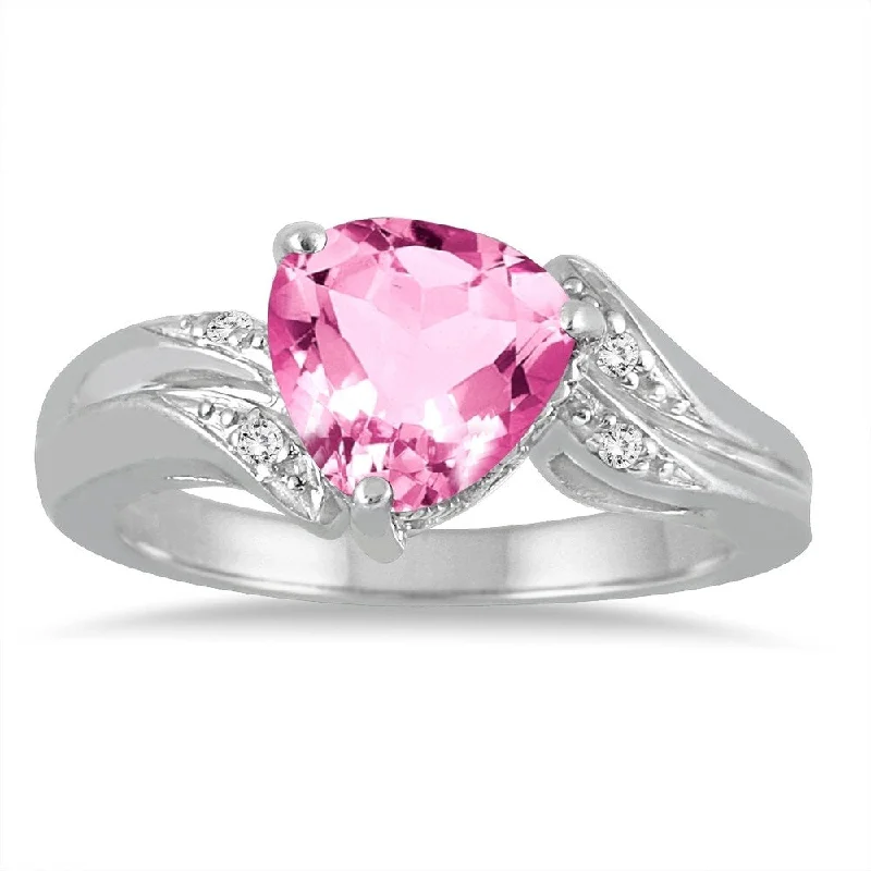 Topaz Gemstone Rings in 10K Gold with a Channel - Set Design for a Contemporary and Durable Option2 1/4 Carat Trillion Cut Pink Topaz and Diamond Ring in 10K White Gold