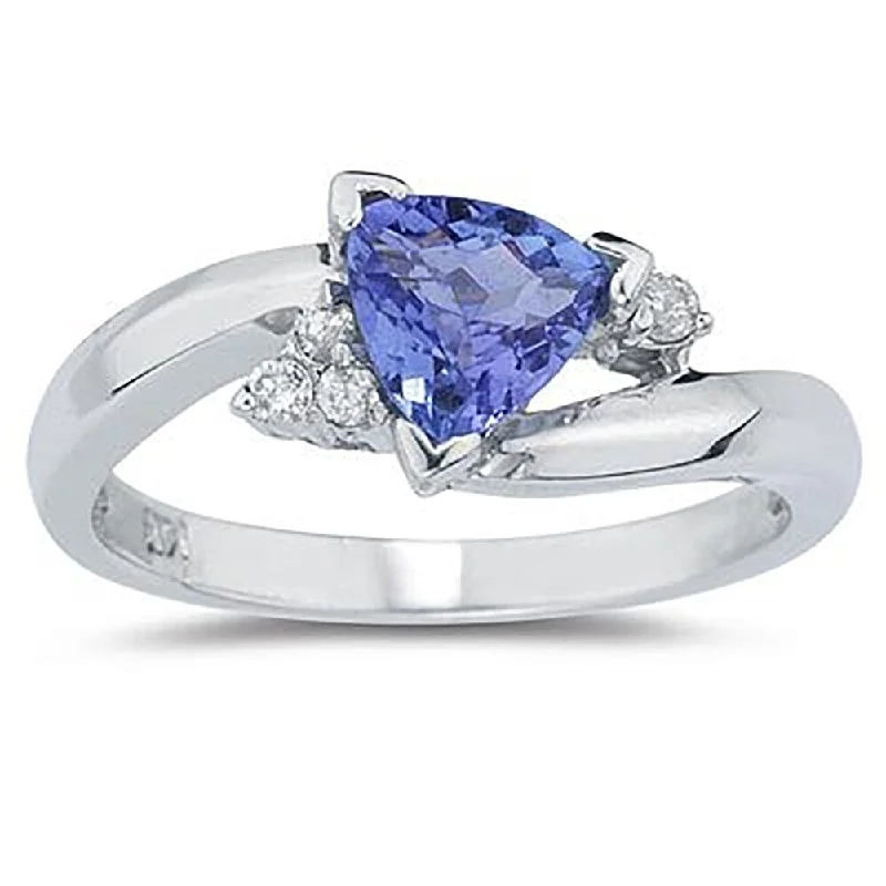 Emerald Gemstone Rings Set in Platinum with Filigree Work for a Vintage - Inspired Look3/4 Carat Trillion Cut Tanzanite and Diamond Ring in 14K White Gold