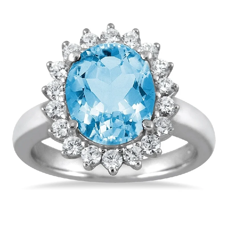 Topaz Gemstone Rings in 10K Gold with a Channel - Set Design for a Contemporary and Durable Option4 Carat Blue Topaz and Diamond Ring in 14K White Gold