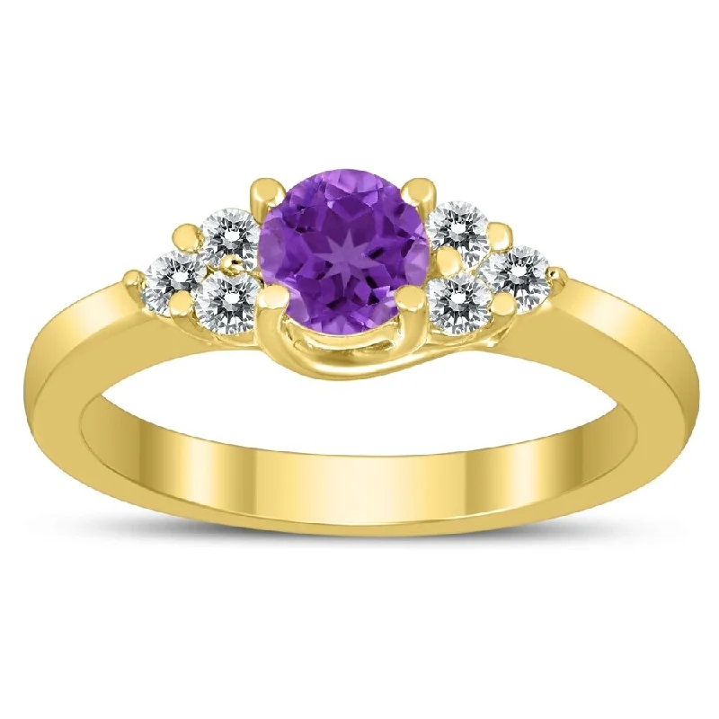 Jasper Gemstone Rings in 18K Gold Vermeil with a Matte Finish for a Subtle and Elegant Look5MM Amethyst and Diamond Cynthia Ring in 10K Yellow Gold