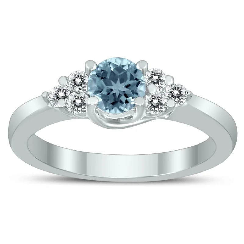 Turquoise Gemstone Rings in 925 Silver with a Southwestern - Inspired Design for a Rustic Charm5MM Aquamarine and Diamond Cynthia Ring in 10K White Gold