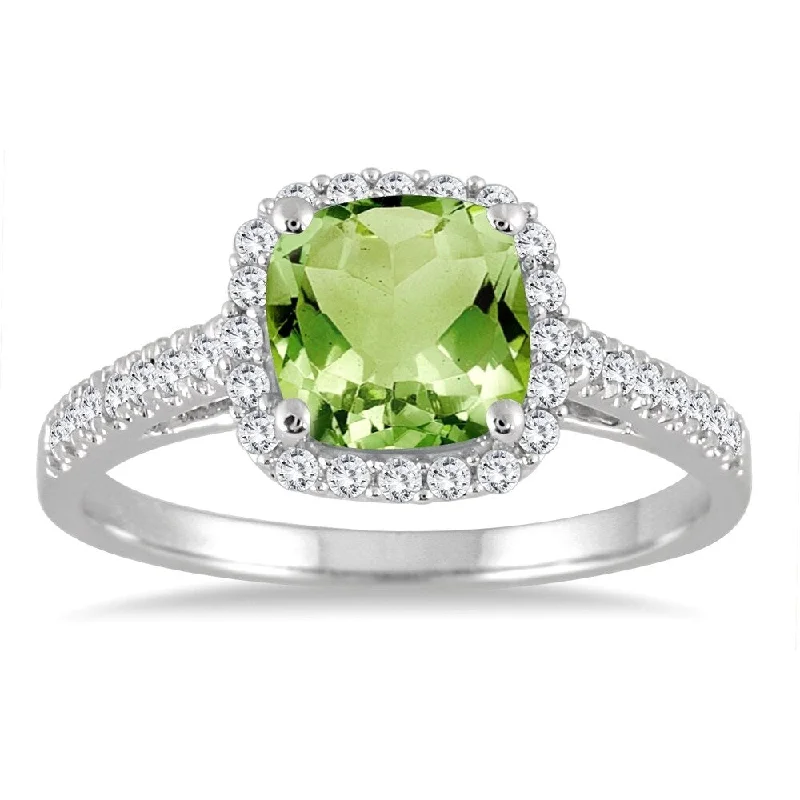 Aquamarine Gemstone Rings in 9K Gold with a Bezel Setting for a Modern and Secure Fit5MM Cushion Cut Peridot and Diamond Halo Ring in 10K White Gold