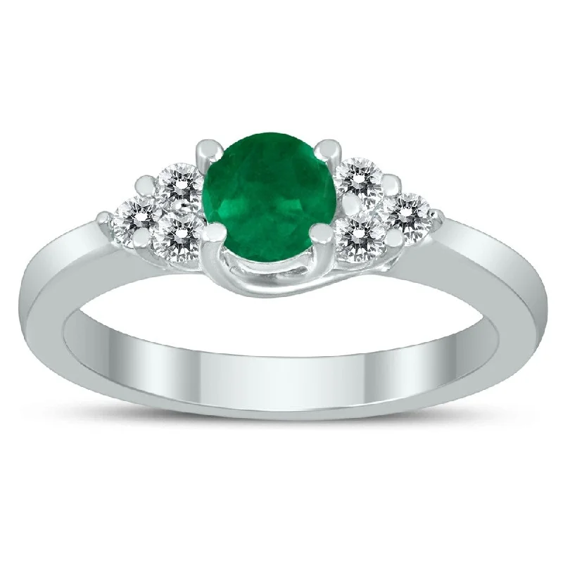 Peridot Gemstone Rings in 14K Gold - Filled Metal with a Pave - Set Band for a Sparkling Look5MM Emerald and Diamond Cynthia Ring in 10K White Gold