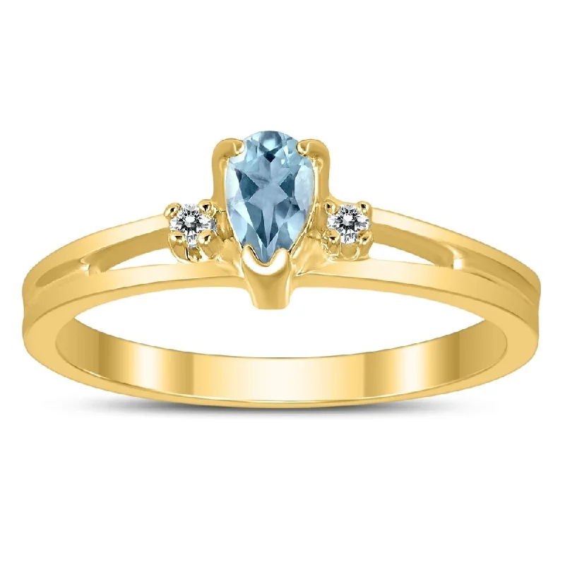 Opal Gemstone Rings in Rose Gold with a Milgrain Edge for a Feminine and Romantic Style5X3MM Aquamarine and Diamond Pear Shaped Open Three Stone Ring in 10K Yellow Gold