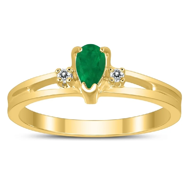 Topaz Gemstone Rings in 10K Gold with a Channel - Set Design for a Contemporary and Durable Option5X3MM Emerald and Diamond Pear Shaped Open Three Stone Ring in 10K Yellow Gold