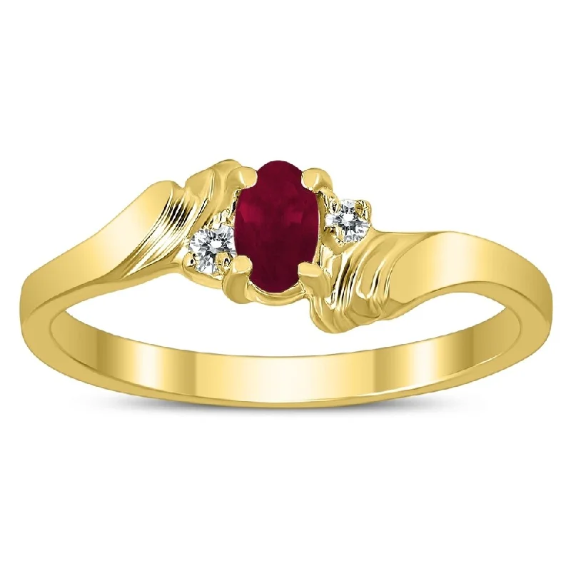 Iolite Gemstone Rings in 10K Gold with a Twisted Band for a Distinctive and Stylish Accessory5X3MM Ruby and Diamond Wave Ring in 10K Yellow Gold