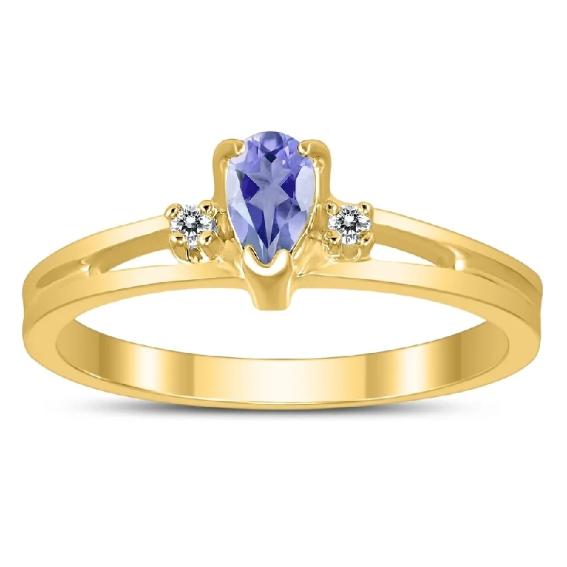 Amethyst Gemstone Rings in Sterling Silver with a Halo of Cubic Zirconia for a Budget - Friendly Luxury5X3MM Tanzanite and Diamond Pear Shaped Open Three Stone Ring in 10K Yellow Gold